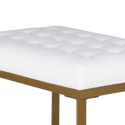 Metal Framed Bench with Button Tufted Velvet Upholstered Seat, White and Gold - View 3