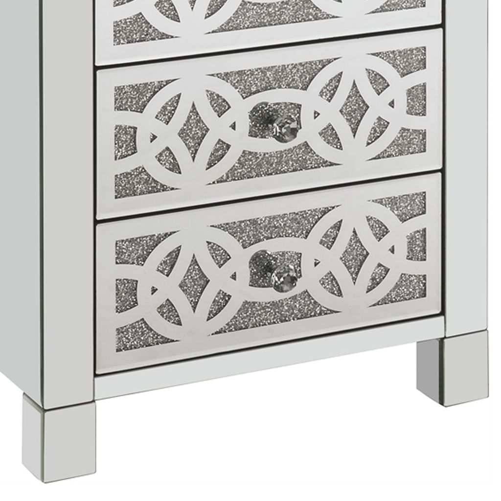Accent Table with 3 Drawers and Faux Diamond Inlays, Silver - View 5