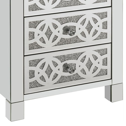 Accent Table with 3 Drawers and Faux Diamond Inlays, Silver - View 5