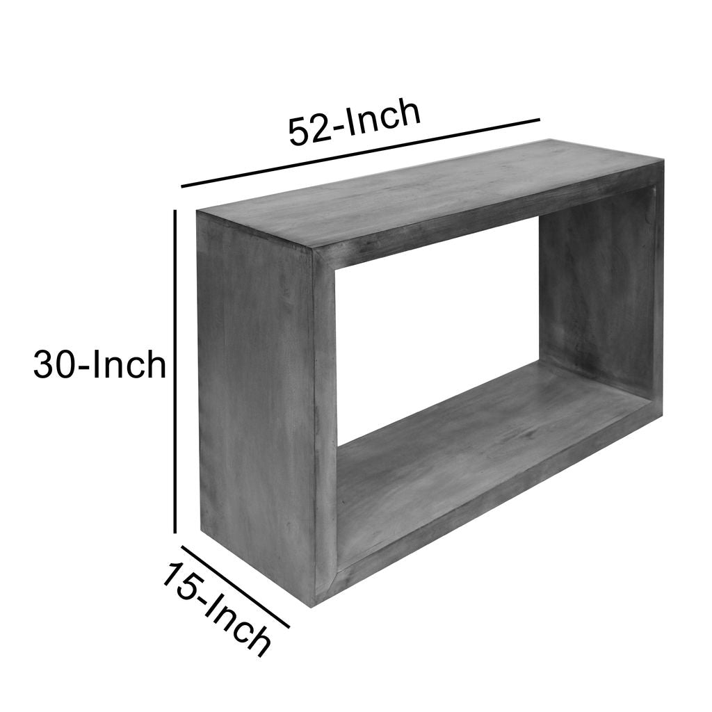 Keli 52 Inch Cube Shape Wooden Console Table with Open Bottom Shelf, Charcoal Gray - View 7