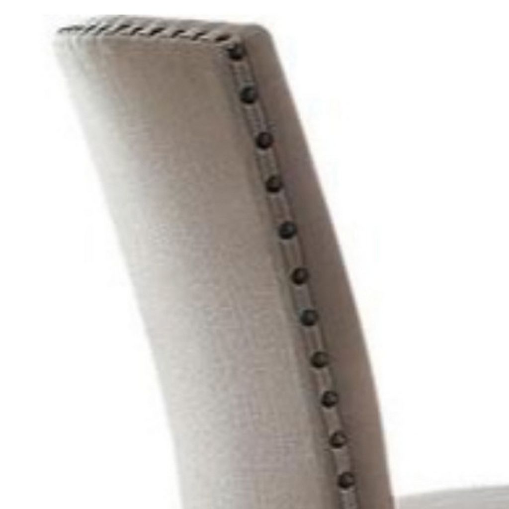 Nailhead Trim Fabric Upholstered Wooden Side Chair, Set of 2, Beige and Brown - View 4