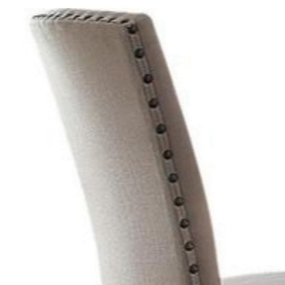 Nailhead Trim Fabric Upholstered Wooden Side Chair, Set of 2, Beige and Brown - View 4