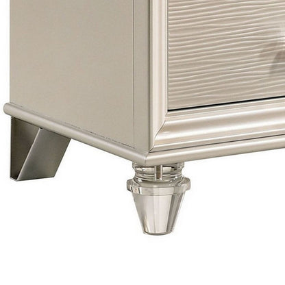 Nightstand with Textured 2 Drawers and Acrylic Legs, Pearl White - View 5
