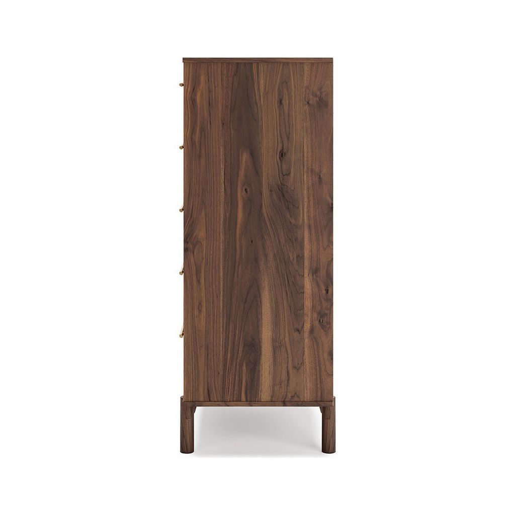 Kip 50 Inch 5 Drawer Modern Tall Dresser Chest, Dark Brown, Gold Handles - View 4