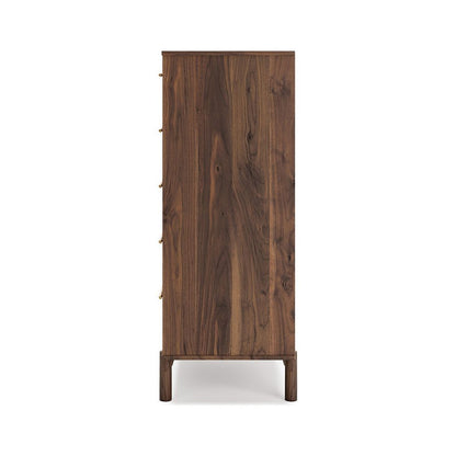 Kip 50 Inch 5 Drawer Modern Tall Dresser Chest, Dark Brown, Gold Handles - View 4