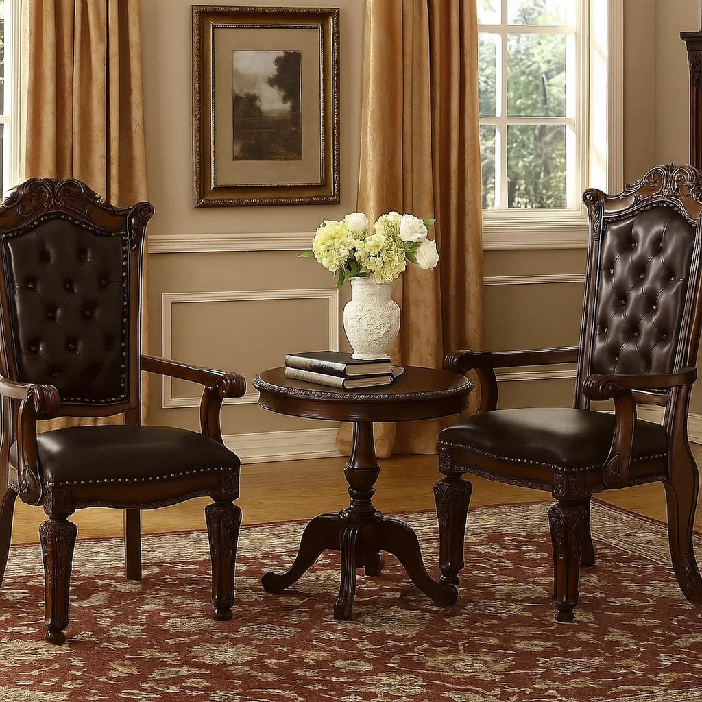 Leather Upholstered Button Tufted Wooden Side Chair, Set of Two,Brown - View 7