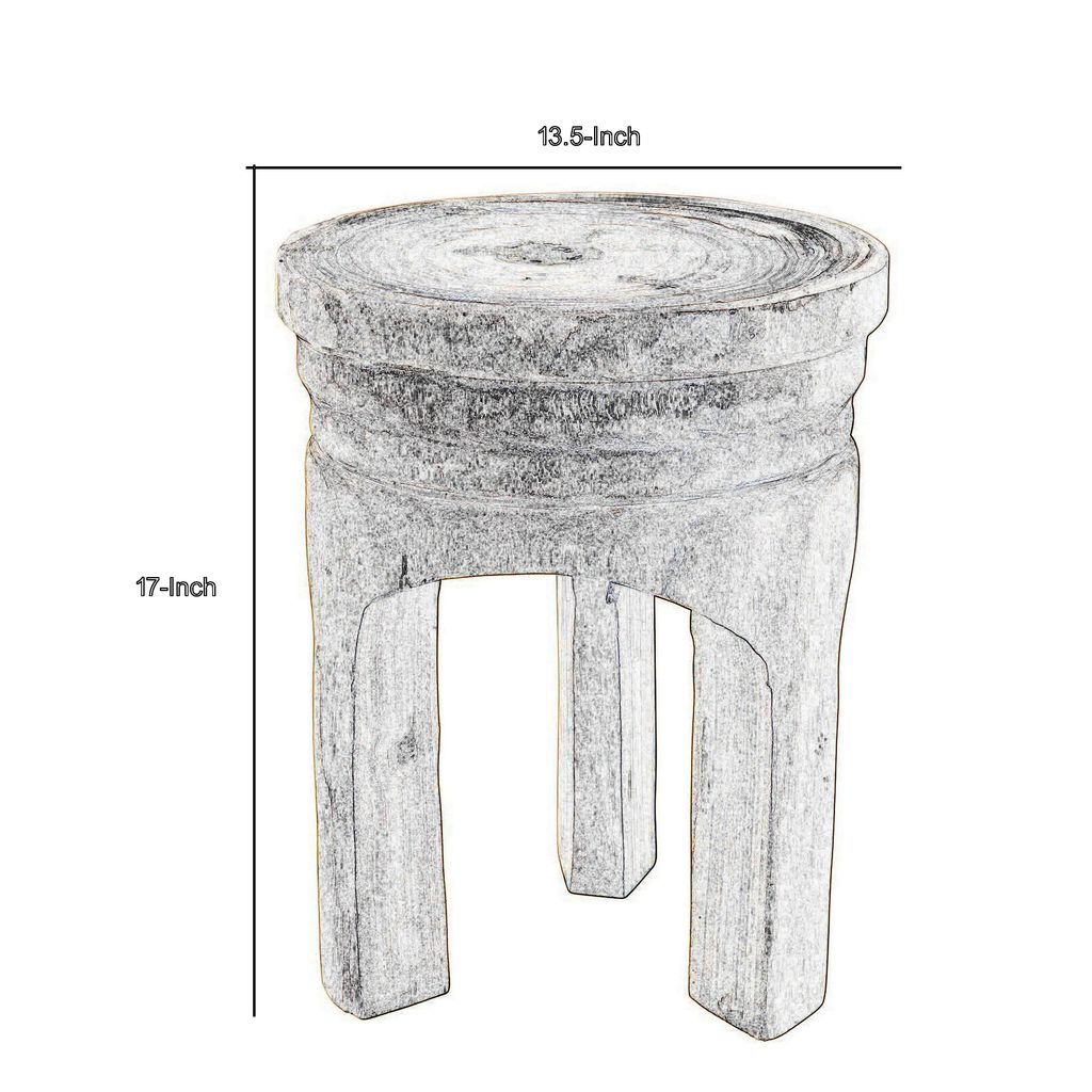 17 Inch Stool Accent Table, Paulownia Wood, Three Leg Base, Natural Brown - View 5