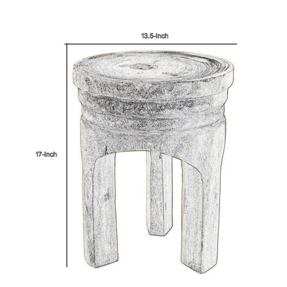 17 Inch Stool Accent Table, Paulownia Wood, Three Leg Base, Natural Brown - View 5