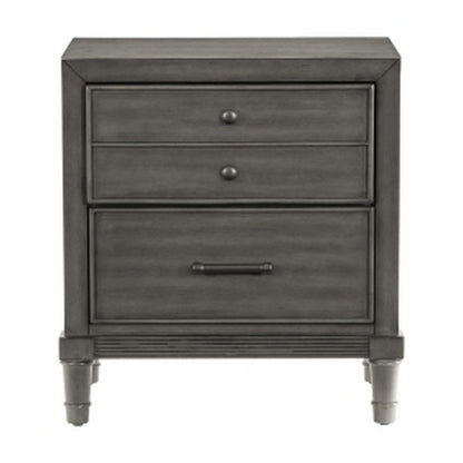 Ceila 27 Inch Classic 2 Drawer Nightstand, Round Tapered Legs, Gray Finish - View 2