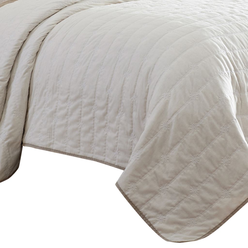 Veria 3 Piece King Quilt Set with Channel Stitching The Urban Port, Cream and Beige - View 4