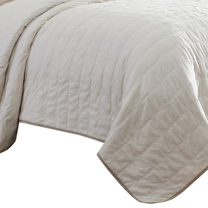 Veria 3 Piece King Quilt Set with Channel Stitching The Urban Port, Cream and Beige - View 4