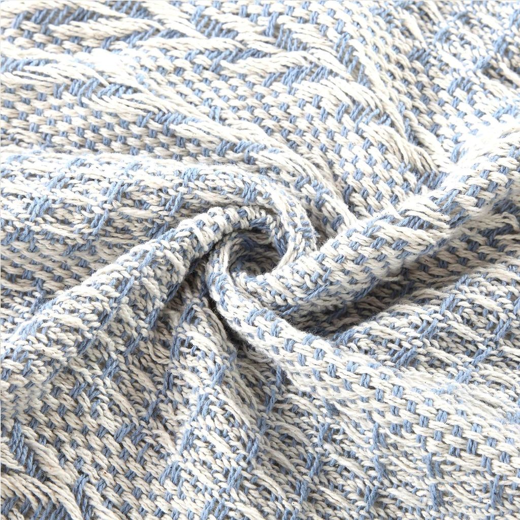 Latina Cotton Throw with Decorative Fringe The Urban Port, Set of 2, Blue - View 4