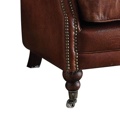 Leather Upholstered Accent Chair With Nail head Trim, Dark Brown - View 4