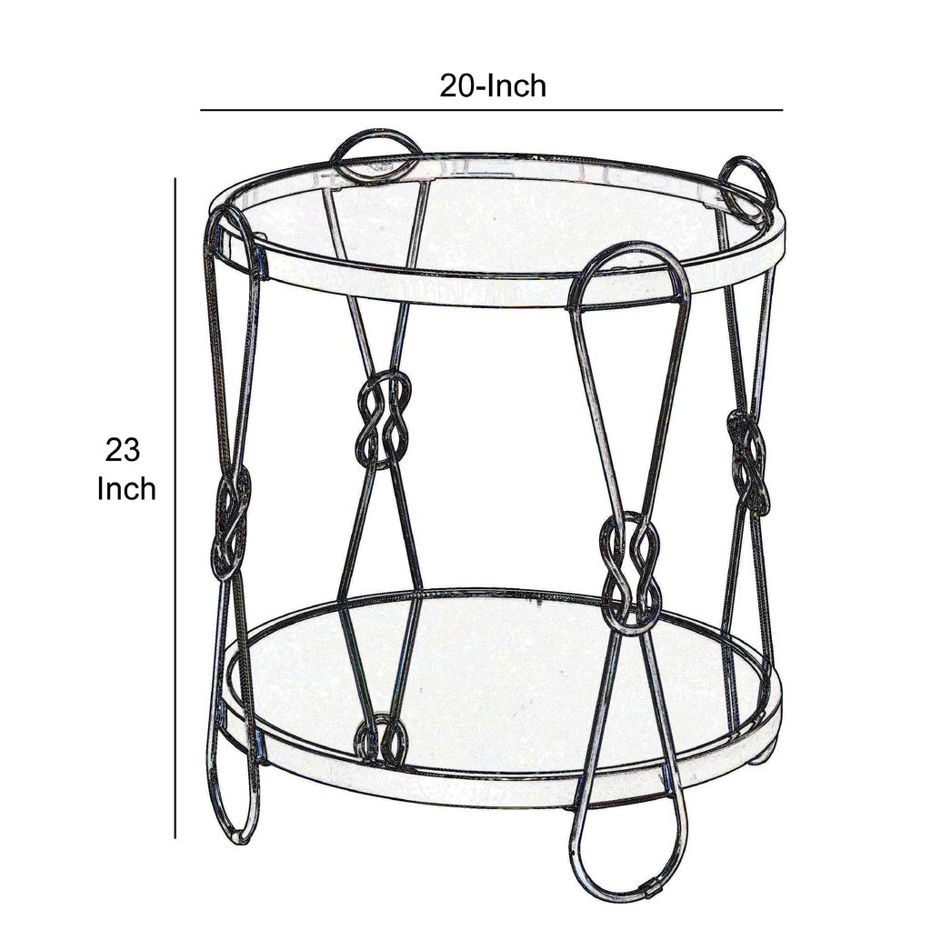 Metal End Table with Mirrored Top and 1 Bottom shelf, Gold and Clear - View 6