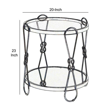 Metal End Table with Mirrored Top and 1 Bottom shelf, Gold and Clear - View 6