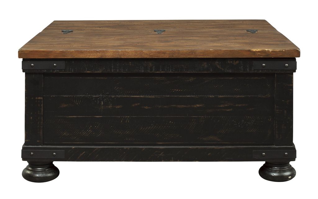 Square Wooden Lift Top Cocktail Table with Trunk Storage, Brown and Black - View 2