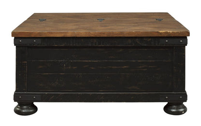 Square Wooden Lift Top Cocktail Table with Trunk Storage, Brown and Black - View 2