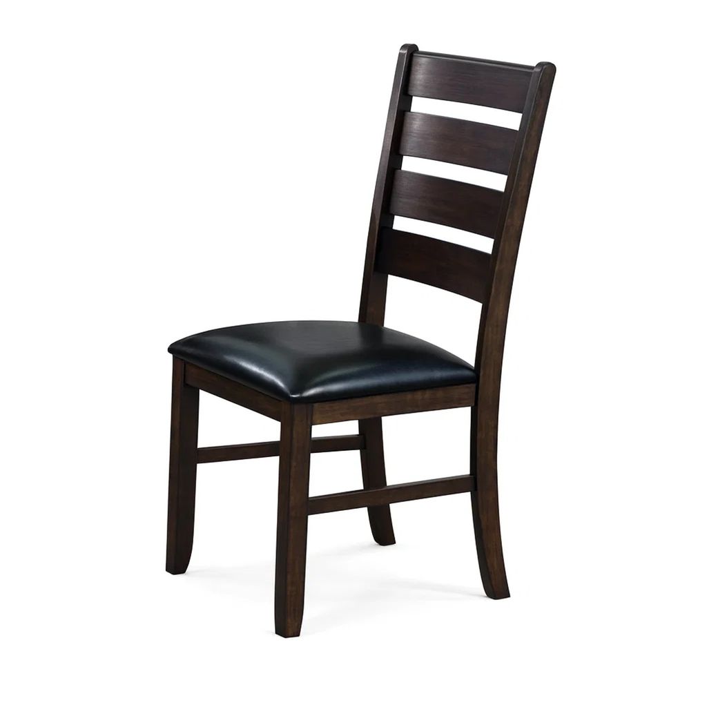 Ladder Back Wooden Side Chair with Leatherette seat, Set of 2, Black and Brown - View 5