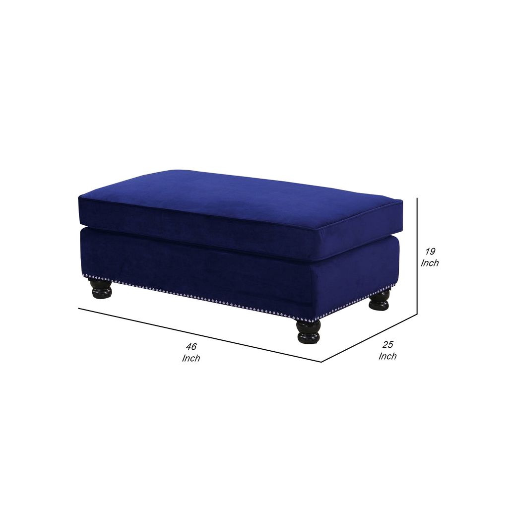 46 Inches Nailhead Trim Velvet Upholstered Ottoman, Blue - View 5