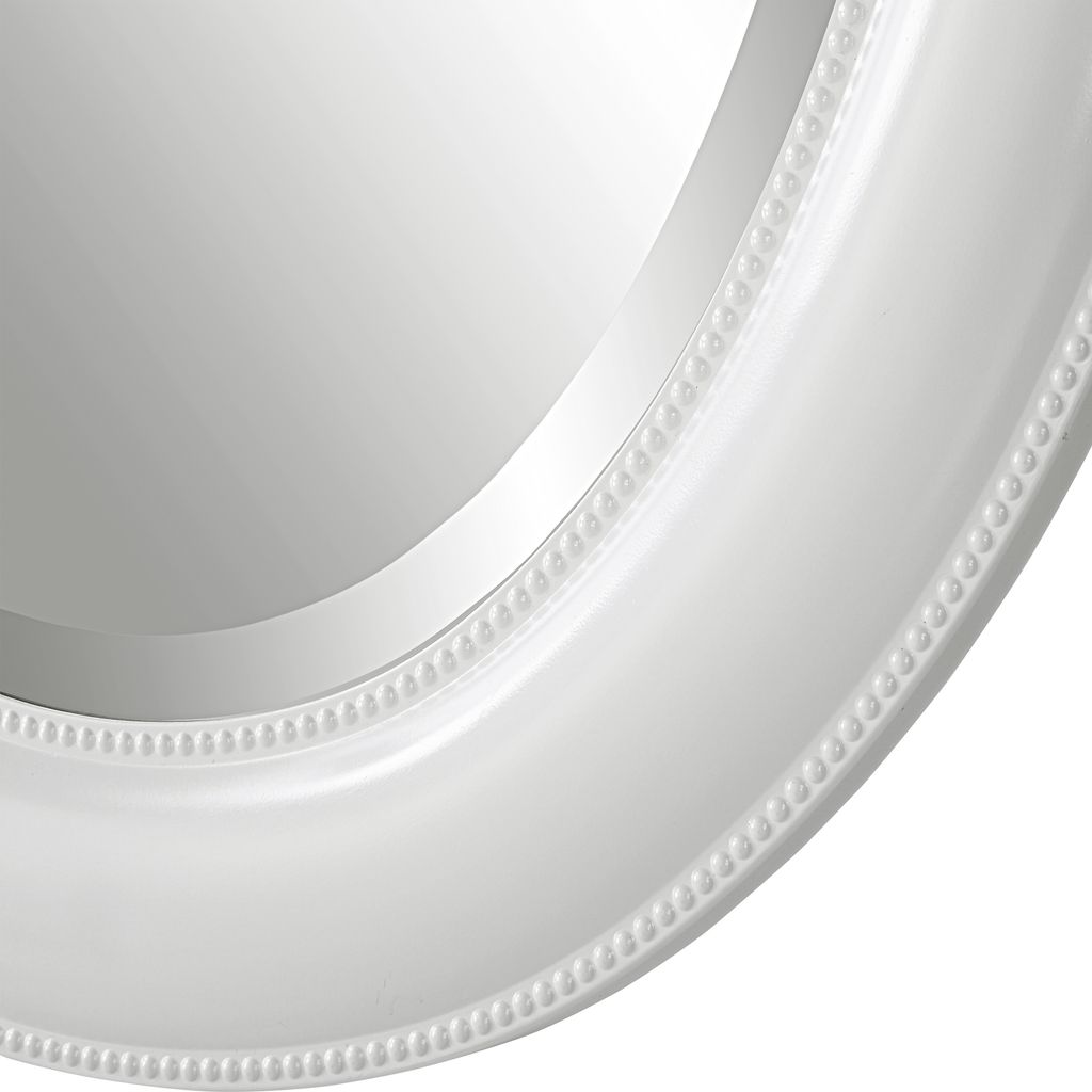 29 Inch Wood Wall Mirror, Beaded Oval Shape, White - View 4
