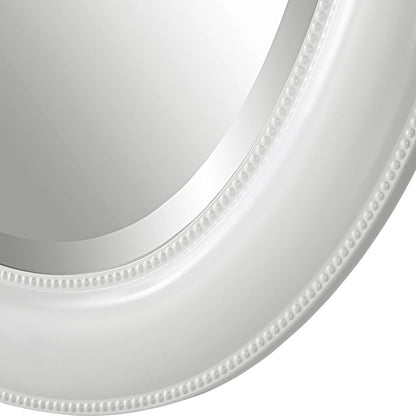 29 Inch Wood Wall Mirror, Beaded Oval Shape, White - View 4