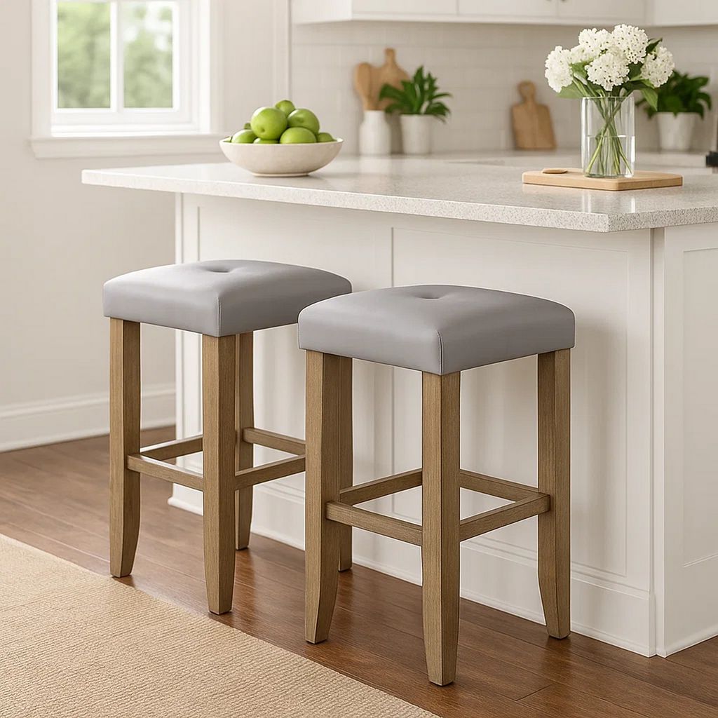 Counter Height Stool with Faux Leather Seat, Set of 2, Oak Brown - View 7
