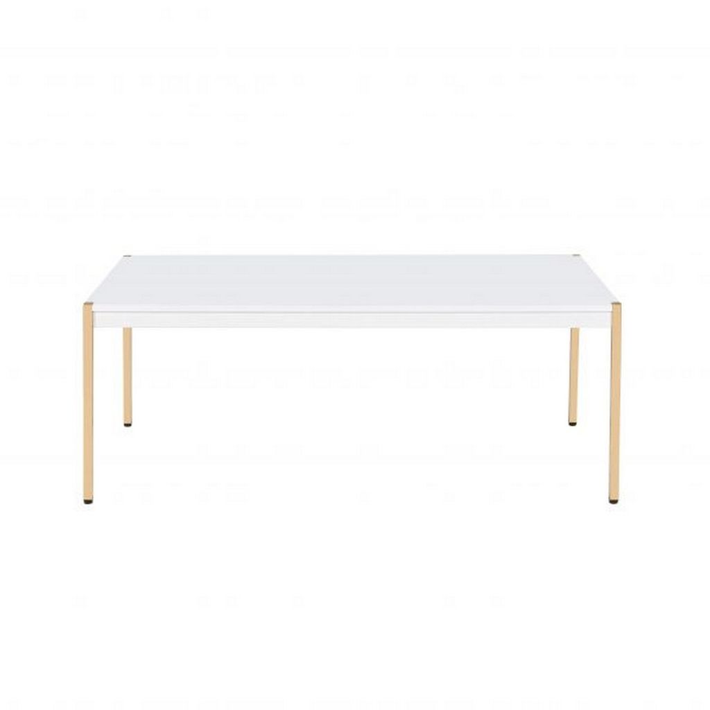 Coffee Table with Metal Tube Legs, White and Gold - View 3