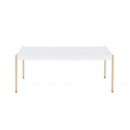Coffee Table with Metal Tube Legs, White and Gold - View 3