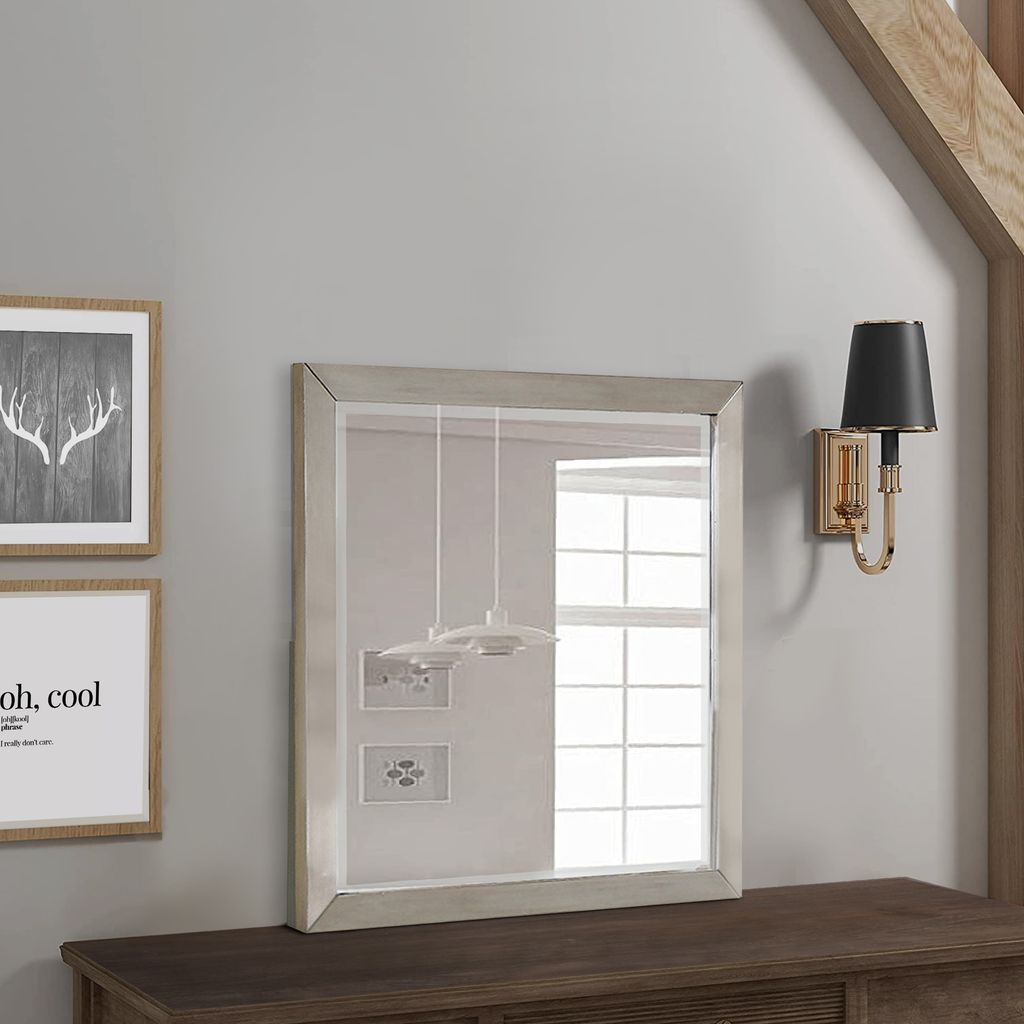 Bran 36 x 36 Modern Square Dresser Mirror, Pine Wood, Light Brown - View 6