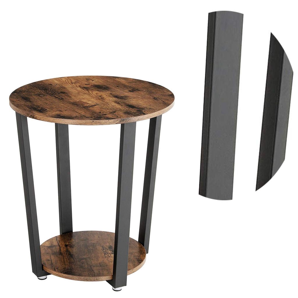 Stylish Iron and Wood End Table with Open Bottom Storage Shelf, Brown and Black - View 6