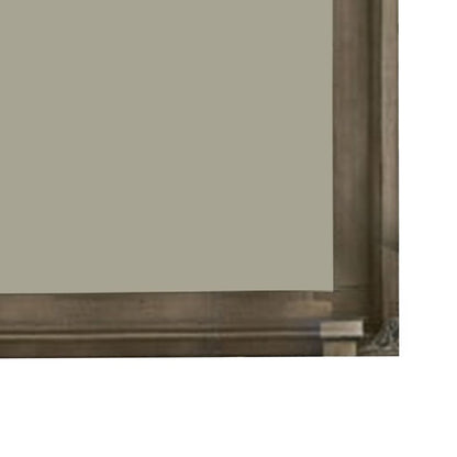 Wall Mirror with Beveled Molded Wooden Frame, Natural Brown - View 5