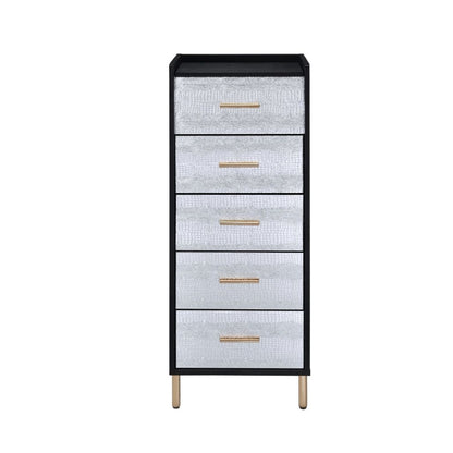 San 45 Inch 5 Drawer Jewelry Storage Chest, Gold Legs, Black and Silver - View 3