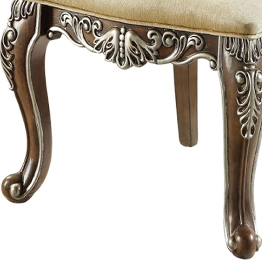 24 Inch Classic Upholstered Armchair, Scrolled Details, Nailhead, Brown - View 5