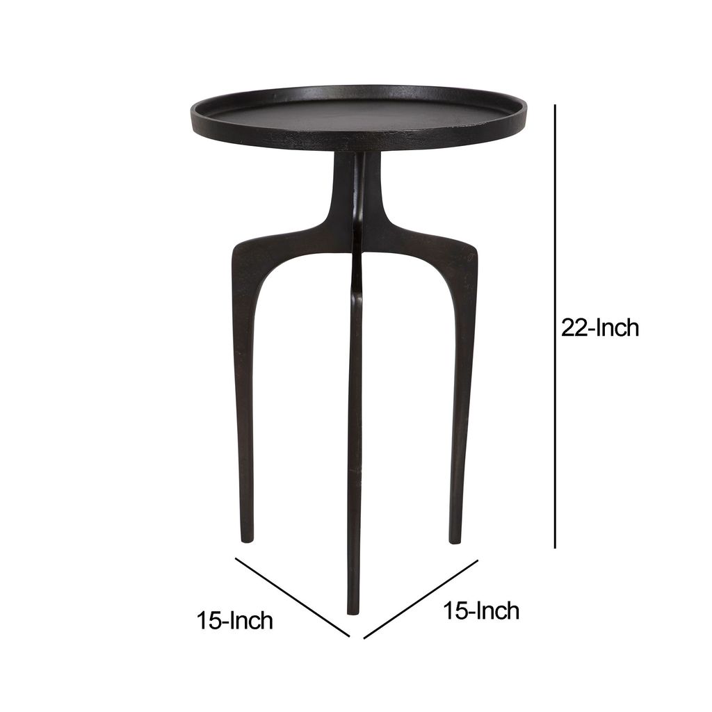 22 Inch Metal Round Accent Table, Three Curved Legs, Antique Brown - View 5