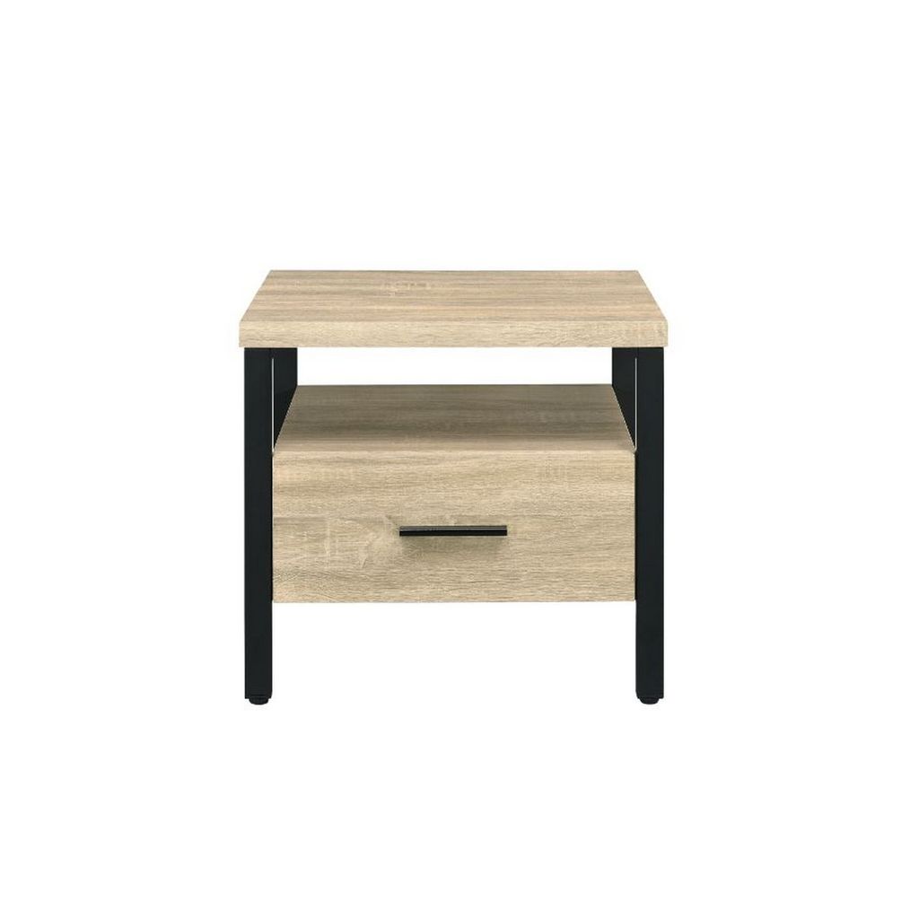Accent Table with Metal Leg and 1 Tier Shelf,Brown and Black - View 3
