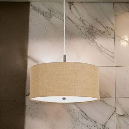 Metal Pendant Lighting with Fabric Circular Drum Shade and Cord, Beige - View 7