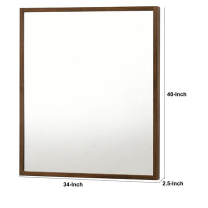 Noe 40 Inch Modern Wall Mirror, Sleek Wood Frame, Walnut Veneer - View 5