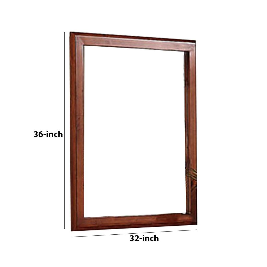 36 Inches Rectangular Wood Encased Mirror, Brown - View 6