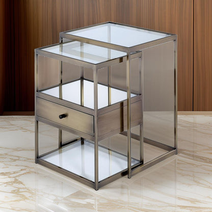 Stylish Nesting Tables Set, Clear Glass &  Brass, 2 Piece Pack - View 7