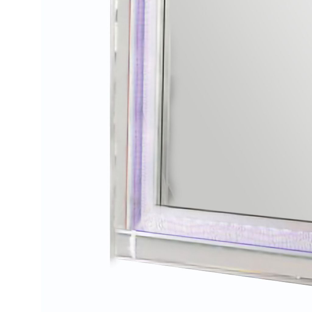 50 Inch Contemporary Textured Mirror with LED, Silver - View 3