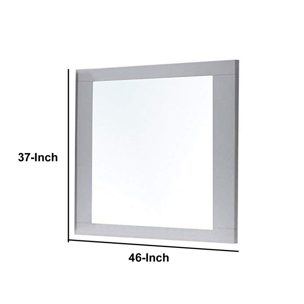 Rectangular Wooden Frame Mirror with Beveled Edges, White and Silver - View 5