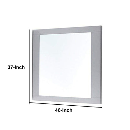 Rectangular Wooden Frame Mirror with Beveled Edges, White and Silver - View 5