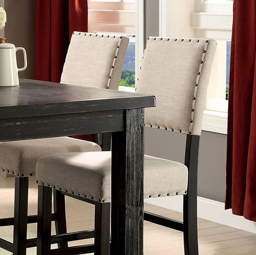 SANIA II Rustic Counter Height Chair, Antique Black Finish, Set of 2