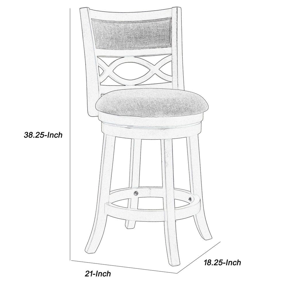 Curved Lattice Back Swivel Counter Stool with Fabric Seat, Antique Gray - View 6