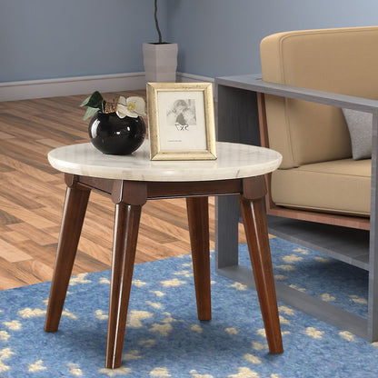 Wooden Base End Table with Marble Top, Walnut Brown - View 7