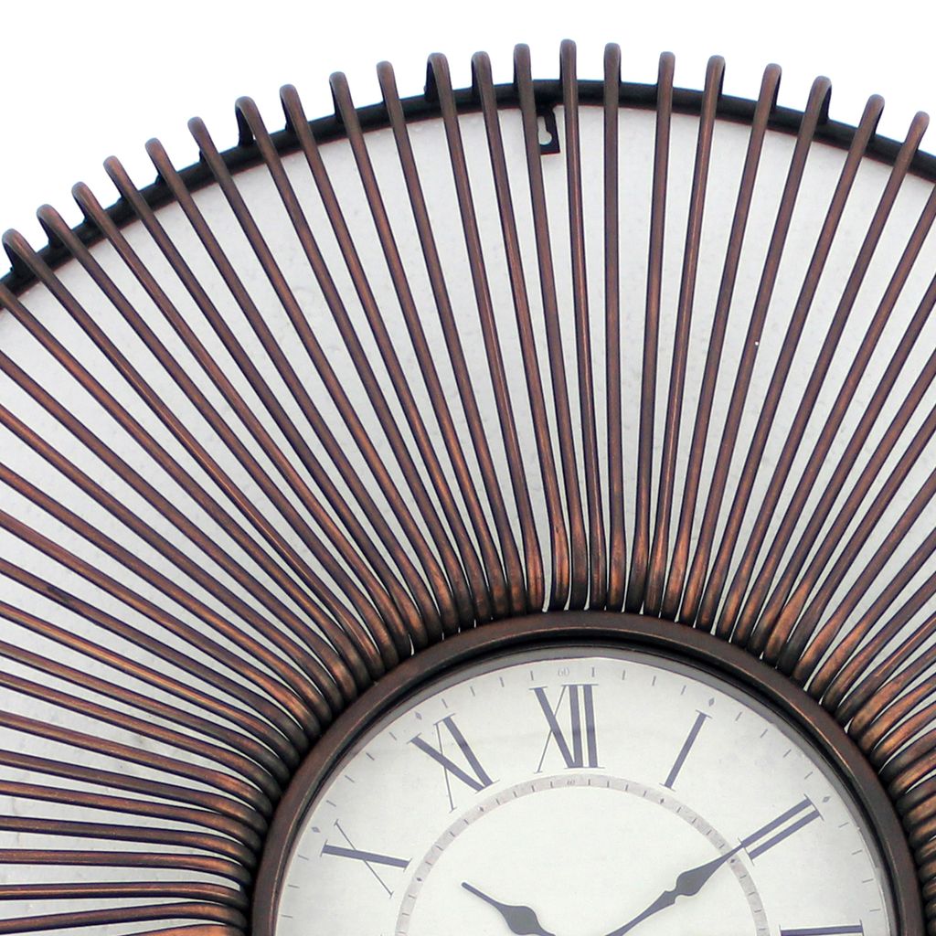 Wall Clock Set of 2 with Metal Fan Guard Design Frame, Brown - View 4