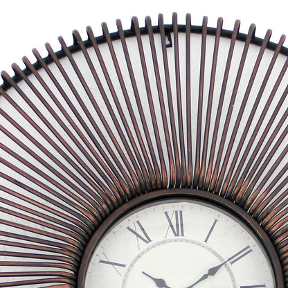 Wall Clock Set of 2 with Metal Fan Guard Design Frame, Brown - View 4