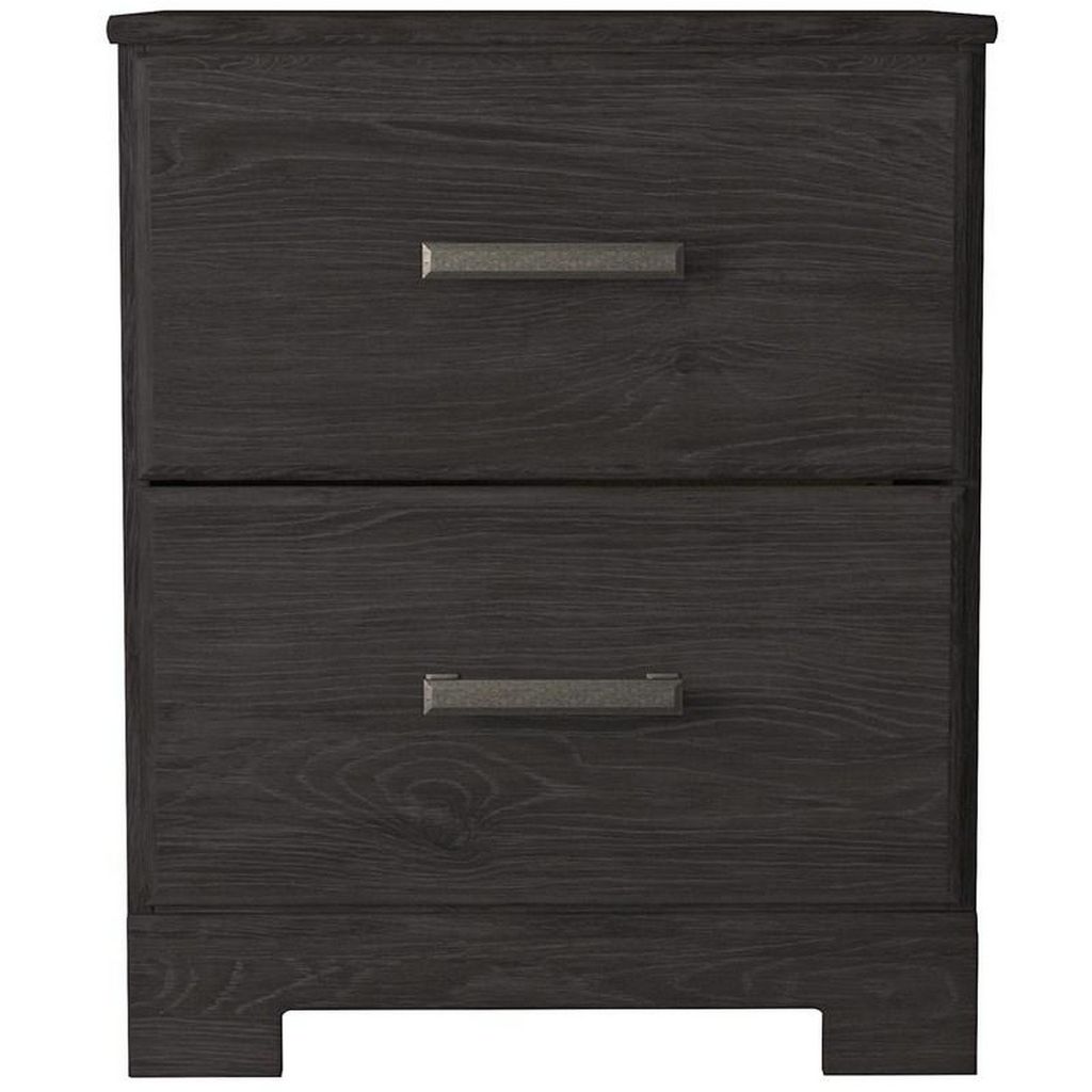 Wren 24 Inch Modern Rustic Wood Nightstand, 2 Drawers, Oak Grain, Black - View 2