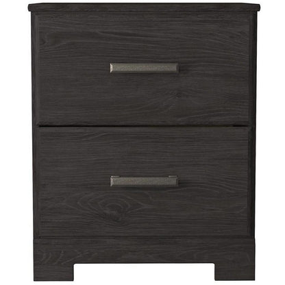 Wren 24 Inch Modern Rustic Wood Nightstand, 2 Drawers, Oak Grain, Black - View 2