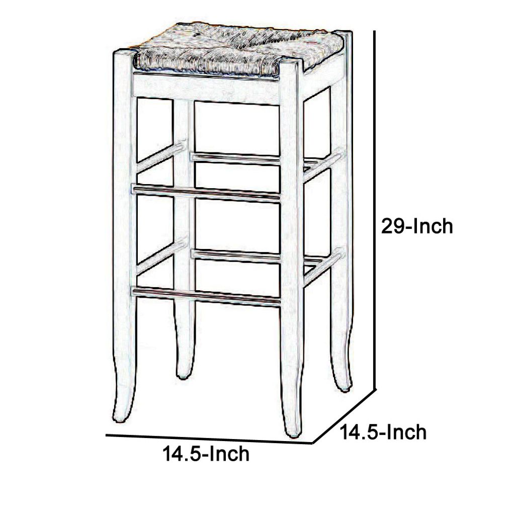 Rush Woven Wooden Frame Barstool with Saber Legs, Beige and Dark Brown - View 5